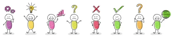 Büyük colurful iş ikonları/simgeleri gösterilen stickmen ayarlayın. Vektör.