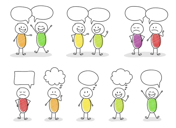 Komik stickmen konuşma balonları - büyük koleksiyonu ile. Vektör.