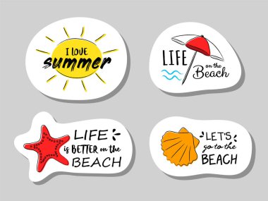 Komik metin ile yaz rozetleri. Vektör.