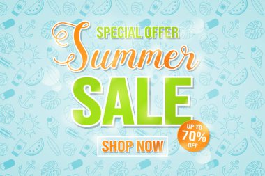 Yaz Satılık canlı renkli poster. Vektör.