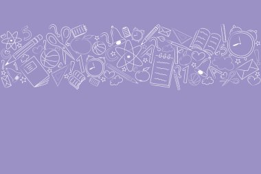 Okul arka plan komik Aksesuar ve boşaltmak. Vektör.