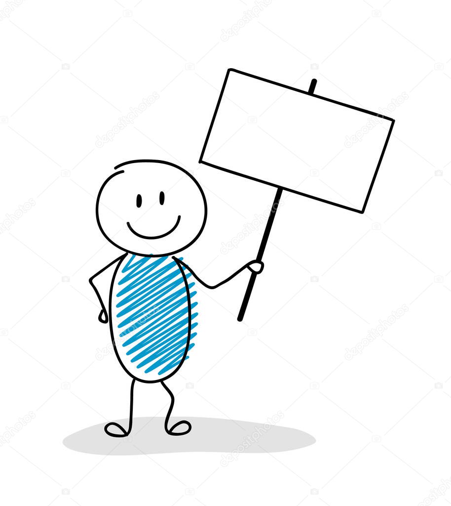 Businness presentation element - funny stickman holding a banner with copyspace. Vector.