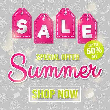 Yaz Satılık - canlı poster dekoratif arka plan ile. Vektör.