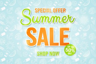 El ile renkli arka plan yaz öğeleri yaz Satılık çizilmiş. Vektör.