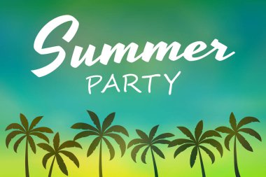 Yaz - renkli arka plan üzerinde palmiye ağaçları silüeti. Poster metin ile. Vektör.