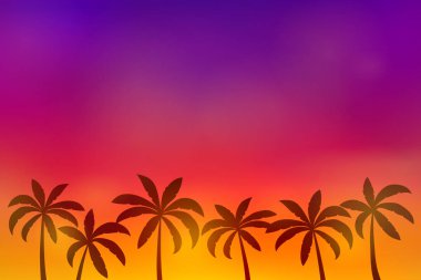 Tropik cennet - yaz poster palmiye ağaçları ve boşaltmak. Vektör.