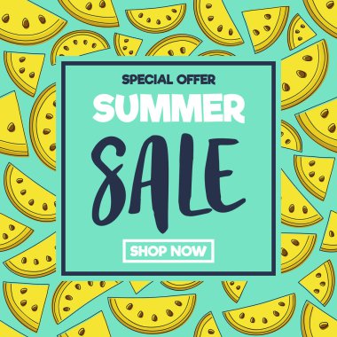 Özel Fırsat - yaz Satılık. Poster kavun ile. Vektör.