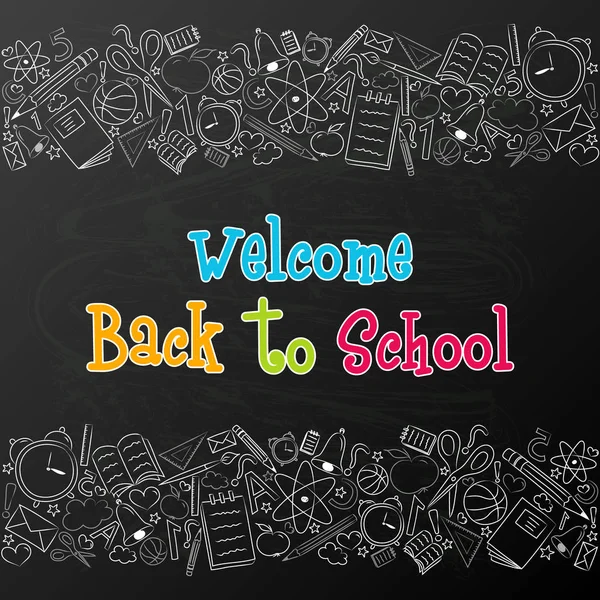 Välkommen Tillbaka Till Skolan Mångfärgad Affisch Med Roliga Hand Dras — Stock vektor