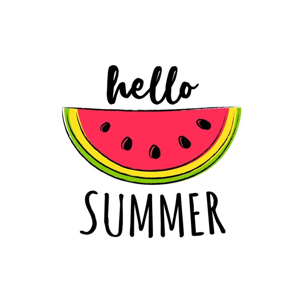 Watermelon Summer Poster Hand Drawn Icon Funny Text Vector — Stock Vector