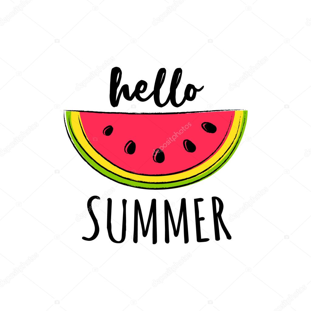 Watermelon. Summer poster - hand drawn icon with funny text. Vector.