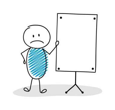 Beyaz tahta ve boşaltmak çizilmiş stickmen ver. Vektör