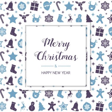 Neşeli Noel ve mutlu yeni yıl - kart el ile dekorasyon çizilmiş. Vektör.