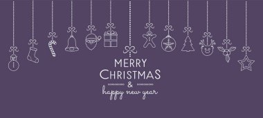 Neşeli Noel ve mutlu yeni yıl - kart el ile dekorasyon çizilmiş. Vektör.