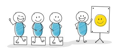 Lider kavramı - karikatür stickmen smiley ifade ile. Vektör