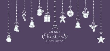 Neşeli Noel ve mutlu yeni yıl - kart el ile dekorasyon çizilmiş. Vektör.