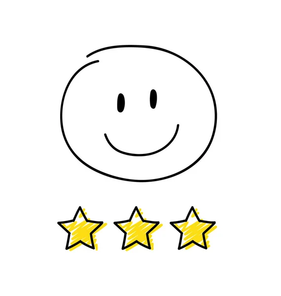 Revisión Calificación Tres Estrellas Feliz Stickman Color Blanco Vector — Archivo Imágenes Vectoriales