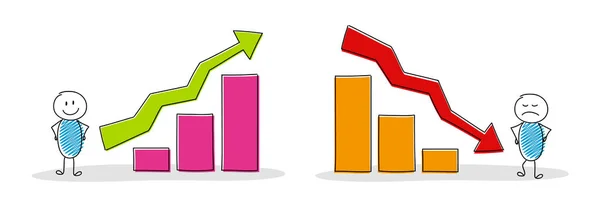 Grappige Hand Getekende Stickmen Met Business Graph Set Vector — Stockvector