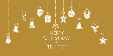 Neşeli Noel ve mutlu yeni yıl - kart el ile dekorasyon çizilmiş. Vektör.