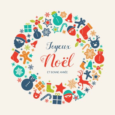 Joyeux Noel et Bonne Annee - Fransız Noel dilekleri. Vektör