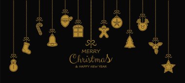 Noel tebrik kartı asma süsler. Vektör.