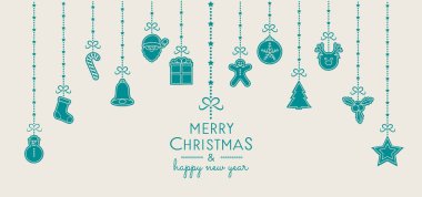 Retro tarzı el ile Noel kartı öğeleri çizilmiş. Vektör.