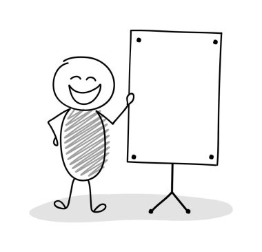 Komik el whiteboad ile stickmen çizilmiş. Vektör