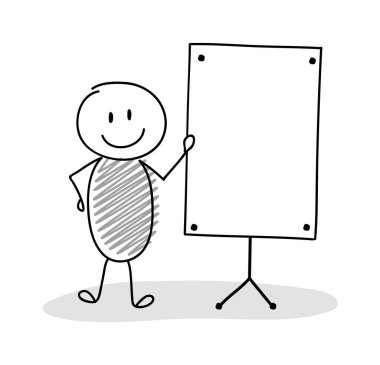 Beyaz tahta ve boşaltmak çizilmiş stickmen ver. Vektör