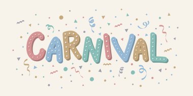 Serpantinli ve konfeti ile karnaval banner tasarımı. Vektör