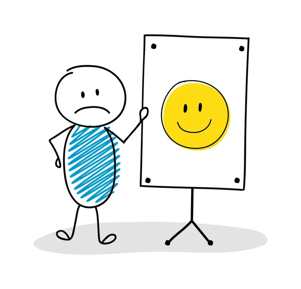 Cartoon Bedrijfspersoon Met Whiteboard Smiley Emoticon Vector — Stockvector