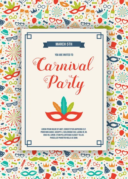 Concept of Carnival Party invitation card with colorful background. Vector