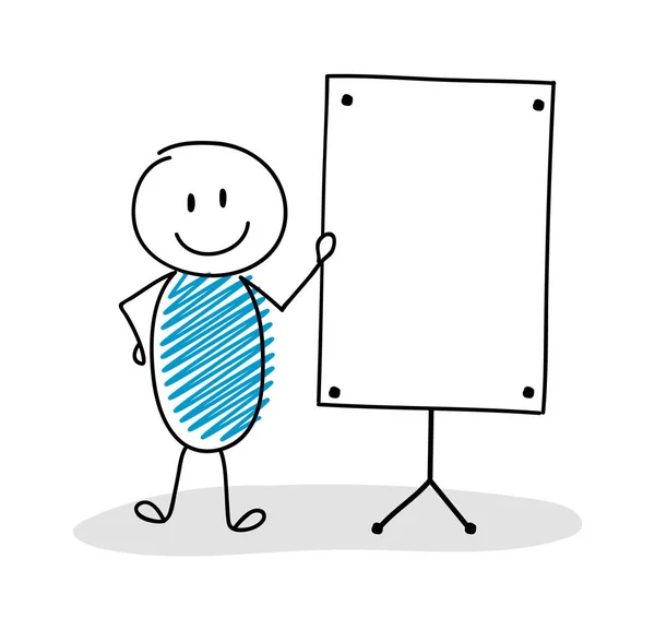 Grappige Stickman Met Lege Whiteboard Vector — Stockvector