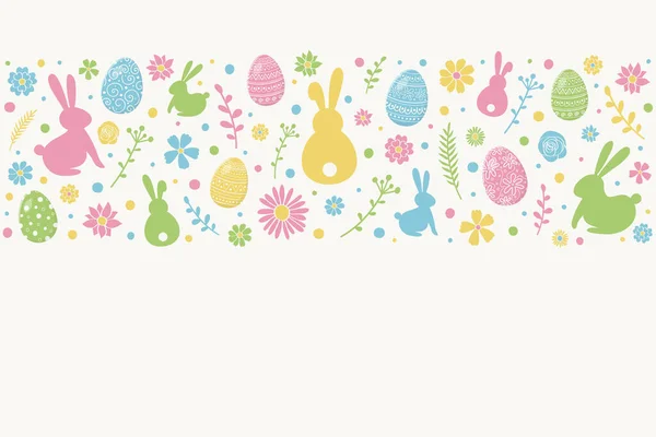 Fond Pâques Avec Des Œufs Colorés Des Lapins Des Fleurs — Image vectorielle