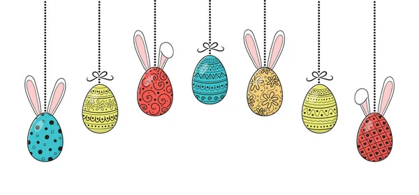 Diseño Pancarta Pascua Con Huevos Conejos Dibujados Mano Vector — Vector de stock