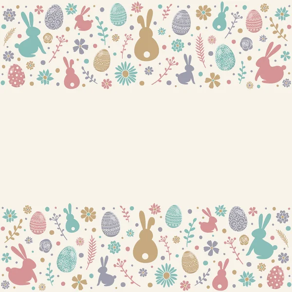 Oeufs Pâques Colorés Lapins Fleurs Sur Fond Blanc Avec Copyspace — Image vectorielle