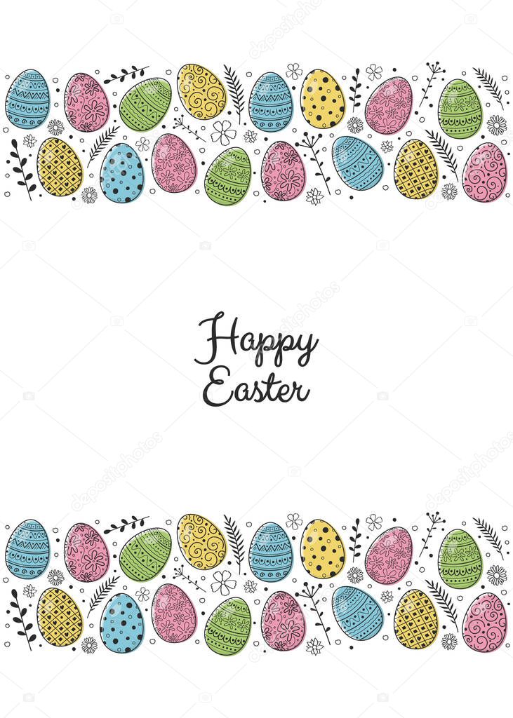 Design of an Easter postcard with decorative eggs. Vector