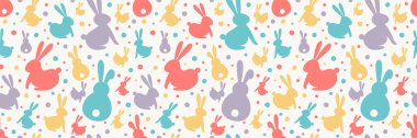 Renkli tavşanlı Paskalya konsepti. Kusursuz desen. Pankart. Vektör
