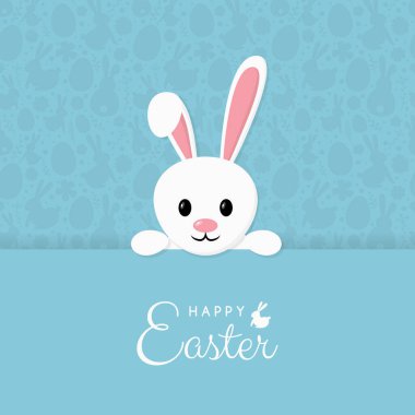 Arka planda Paskalya dilekleri olan sevimli bir tavşan. Vektör
