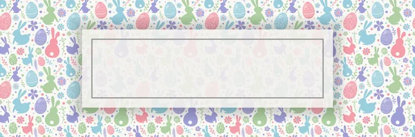 Цветная Пасхальная Текстура Декоративными Яйцами Кроликами Цветами Знамя Копирайтом Вектор — стоковый вектор