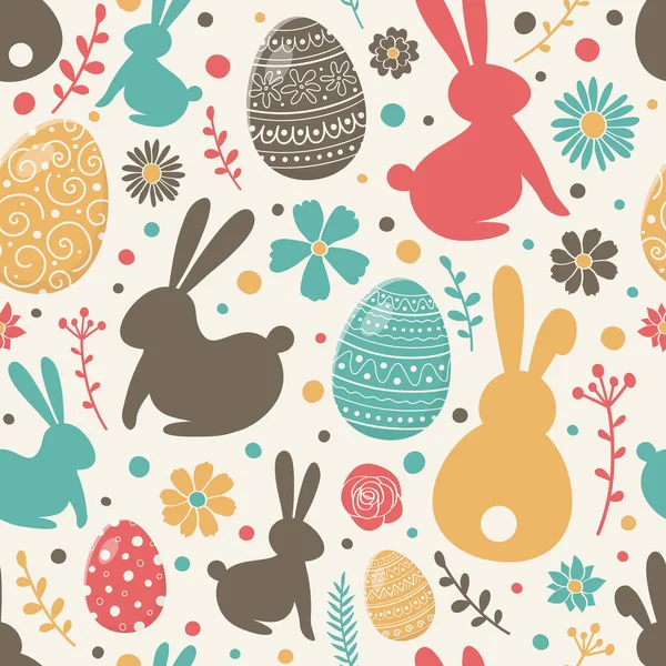 Easter Pattern Decorative Eggs Bunnies Flowers Wallpaper Wrapping Paper Concept — Stock Vector