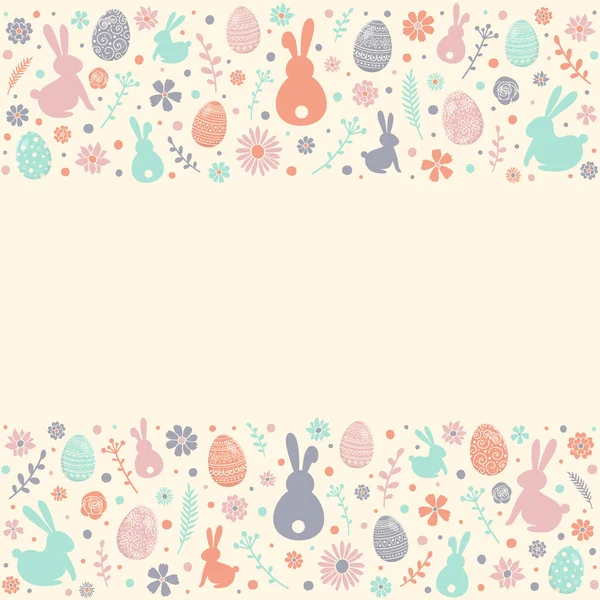 Fond Pâques Avec Des Œufs Colorés Des Lapins Des Fleurs — Image vectorielle