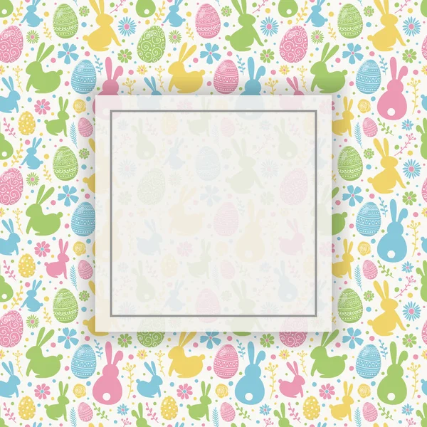 Fondo Pascua Con Huevos Coloridos Conejos Flores Diseño Postal Con — Vector de stock