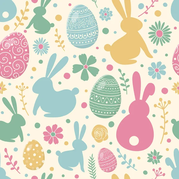 Concepto Textura Colorida Con Huevos Decorativos Conejos Flores Fondo Pascua — Vector de stock