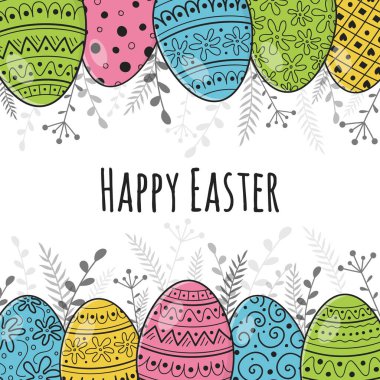 El çizilmiş yumurta ile paskalya tebrik kartı kavramı. Vektör