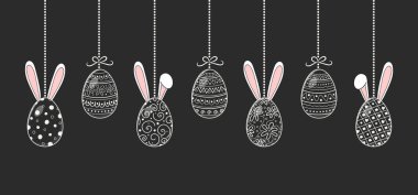 Paskalya yumurtaları bunnies ile asılı çok güzel. Vektör