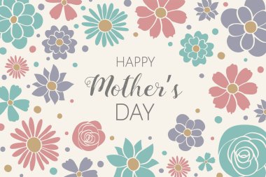 Anneler Günü. Sevimli çiçekler ve dileklerle bir pankartın tasarımı. Vektör 