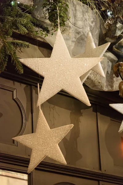 Francia Estrasbourgo Diciembre 2017 Decoraciones Callejeras Navideñas Con Diseño Estrella — Foto de Stock