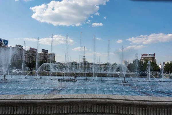Bucharest, Romania-  Aug, 2019: Water jets and fountains