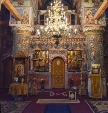 Snagov, Romania - Aug 2019: Interior of Snagov Monastary, the supposed resting place of Vlad the Impaler clipart