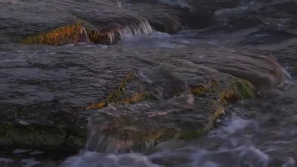 Каспійське Море Заході Сонця Хвилі Біжать Скелястий Берег — стокове відео