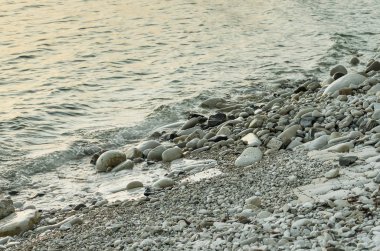 Karadeniz kıyısındaki çakıl taşı plajı.